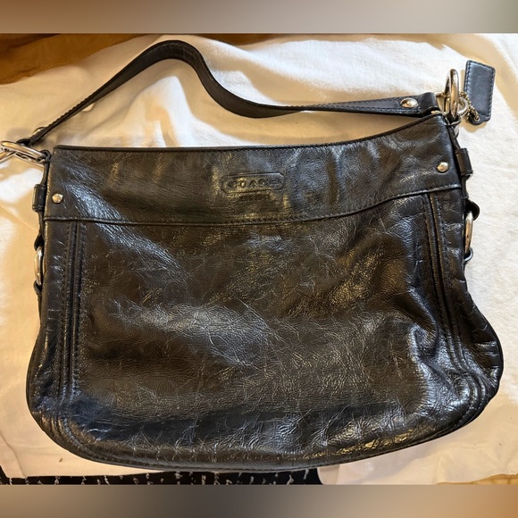 Coach Black Leather Zoe Shoulder Bag with purple satin lining Great Condition - Picture 2 of 7